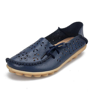 Women's Casual Shoes Genuine Leather Woman Loafers Slip-On Female Flats Moccasins Ladies Driving Shoe Cut-Outs Mother Footwear - goktown.com