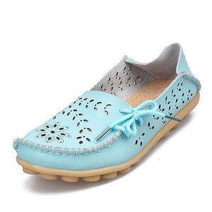 Women's Casual Shoes Genuine Leather Woman Loafers Slip-On Female Flats Moccasins Ladies Driving Shoe Cut-Outs Mother Footwear - goktown.com