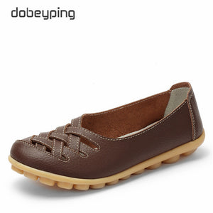 New Women's Casual Shoes Genuine Leather Woman Loafers Slip On Female Flats Leisure Ladies Driving Shoe Solid Mother Boat Shoes - goktown.com