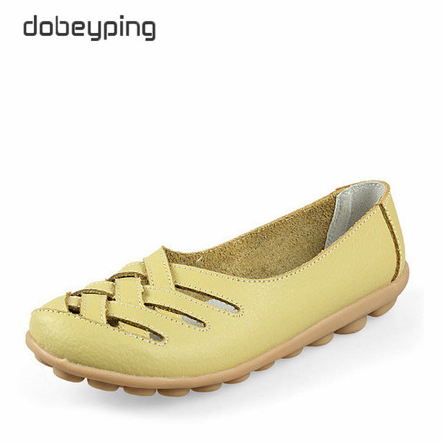 New Women's Casual Shoes Genuine Leather Woman Loafers Slip On Female Flats Leisure Ladies Driving Shoe Solid Mother Boat Shoes - goktown.com