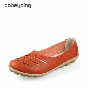 New Women's Casual Shoes Genuine Leather Woman Loafers Slip On Female Flats Leisure Ladies Driving Shoe Solid Mother Boat Shoes - goktown.com