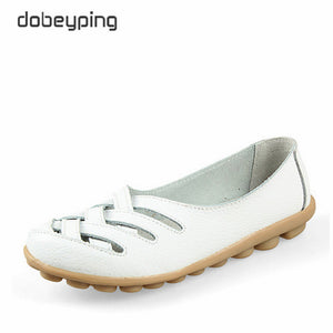 New Women's Casual Shoes Genuine Leather Woman Loafers Slip On Female Flats Leisure Ladies Driving Shoe Solid Mother Boat Shoes - goktown.com