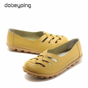 New Women's Casual Shoes Genuine Leather Woman Loafers Slip On Female Flats Leisure Ladies Driving Shoe Solid Mother Boat Shoes - goktown.com