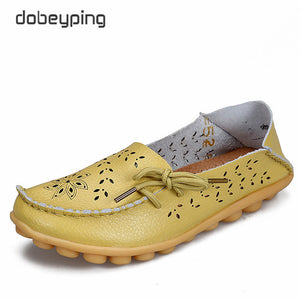 Women's Casual Shoes Genuine Leather Woman Loafers Slip-On Female Flats Moccasins Ladies Driving Shoe Cut-Outs Mother Footwear - goktown.com