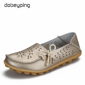 Women's Casual Shoes Genuine Leather Woman Loafers Slip-On Female Flats Moccasins Ladies Driving Shoe Cut-Outs Mother Footwear - goktown.com