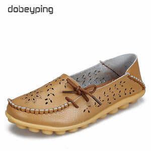 Women's Casual Shoes Genuine Leather Woman Loafers Slip-On Female Flats Moccasins Ladies Driving Shoe Cut-Outs Mother Footwear - goktown.com