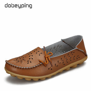 Women's Casual Shoes Genuine Leather Woman Loafers Slip-On Female Flats Moccasins Ladies Driving Shoe Cut-Outs Mother Footwear - goktown.com