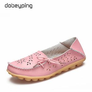 Women's Casual Shoes Genuine Leather Woman Loafers Slip-On Female Flats Moccasins Ladies Driving Shoe Cut-Outs Mother Footwear - goktown.com