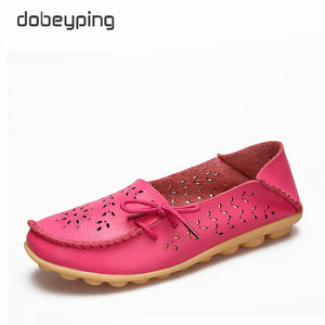 Women's Casual Shoes Genuine Leather Woman Loafers Slip-On Female Flats Moccasins Ladies Driving Shoe Cut-Outs Mother Footwear - goktown.com