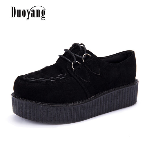 Creepers shoes plus size 35-41 women Shoes plus size ladies platform shoes 2018 Women Flats Female shoes laces - goktown.com