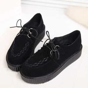 Creepers shoes plus size 35-41 women Shoes plus size ladies platform shoes 2018 Women Flats Female shoes laces - goktown.com