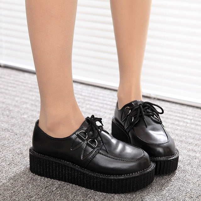 Creepers shoes plus size 35-41 women Shoes plus size ladies platform shoes 2018 Women Flats Female shoes laces - goktown.com