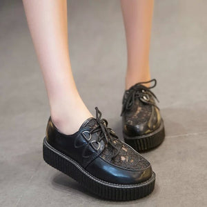 Creepers shoes plus size 35-41 women Shoes plus size ladies platform shoes 2018 Women Flats Female shoes laces - goktown.com