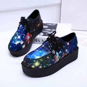 Creepers shoes plus size 35-41 women Shoes plus size ladies platform shoes 2018 Women Flats Female shoes laces - goktown.com