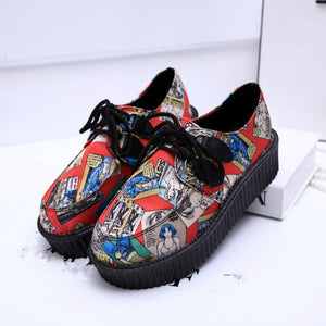 Creepers shoes plus size 35-41 women Shoes plus size ladies platform shoes 2018 Women Flats Female shoes laces - goktown.com