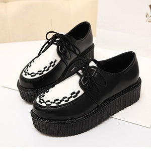 Creepers shoes plus size 35-41 women Shoes plus size ladies platform shoes 2018 Women Flats Female shoes laces - goktown.com