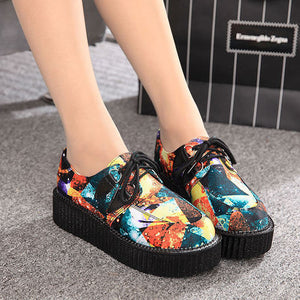 Creepers shoes plus size 35-41 women Shoes plus size ladies platform shoes 2018 Women Flats Female shoes laces - goktown.com