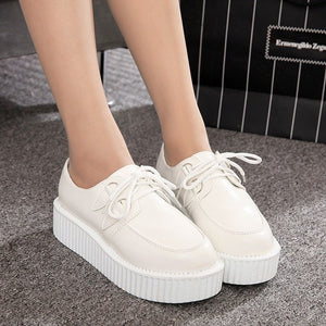 Creepers shoes plus size 35-41 women Shoes plus size ladies platform shoes 2018 Women Flats Female shoes laces - goktown.com