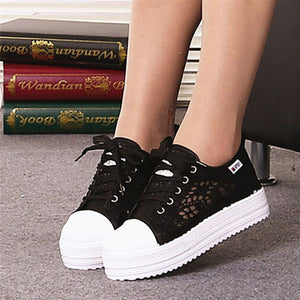 Women Shoes 2018 fashion summer casual Ladies Shoes cutouts lace canvas hollow breathable platform flat Shoes woman sneakers - goktown.com