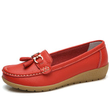 Spring shoes women genuine leather shoes fashion casual loafers fringe slip-on round toe solid female shoes plus size 35-44 - goktown.com