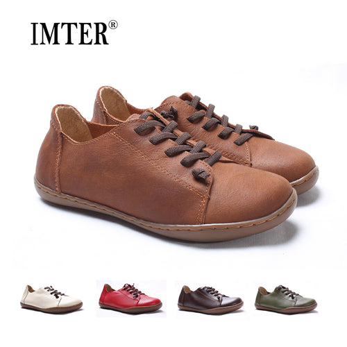 (35-46)Women Shoes Flat 100% Authentic Leather Plain toe Lace up Ladies Shoes Flats Woman Moccasins Female Footwear (5188-6) - goktown.com